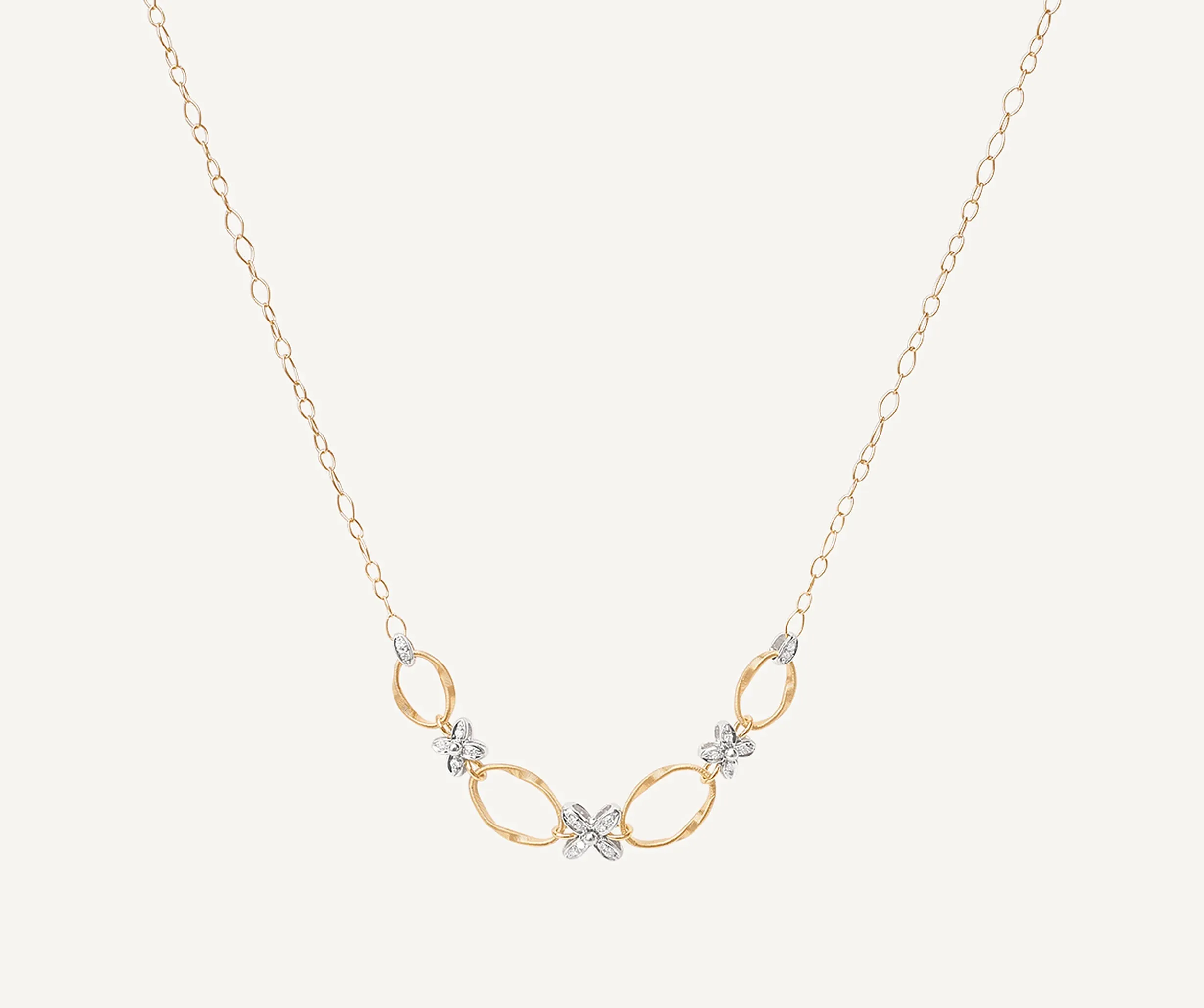 18K Yellow Gold Half Necklace with Diamond Flowers