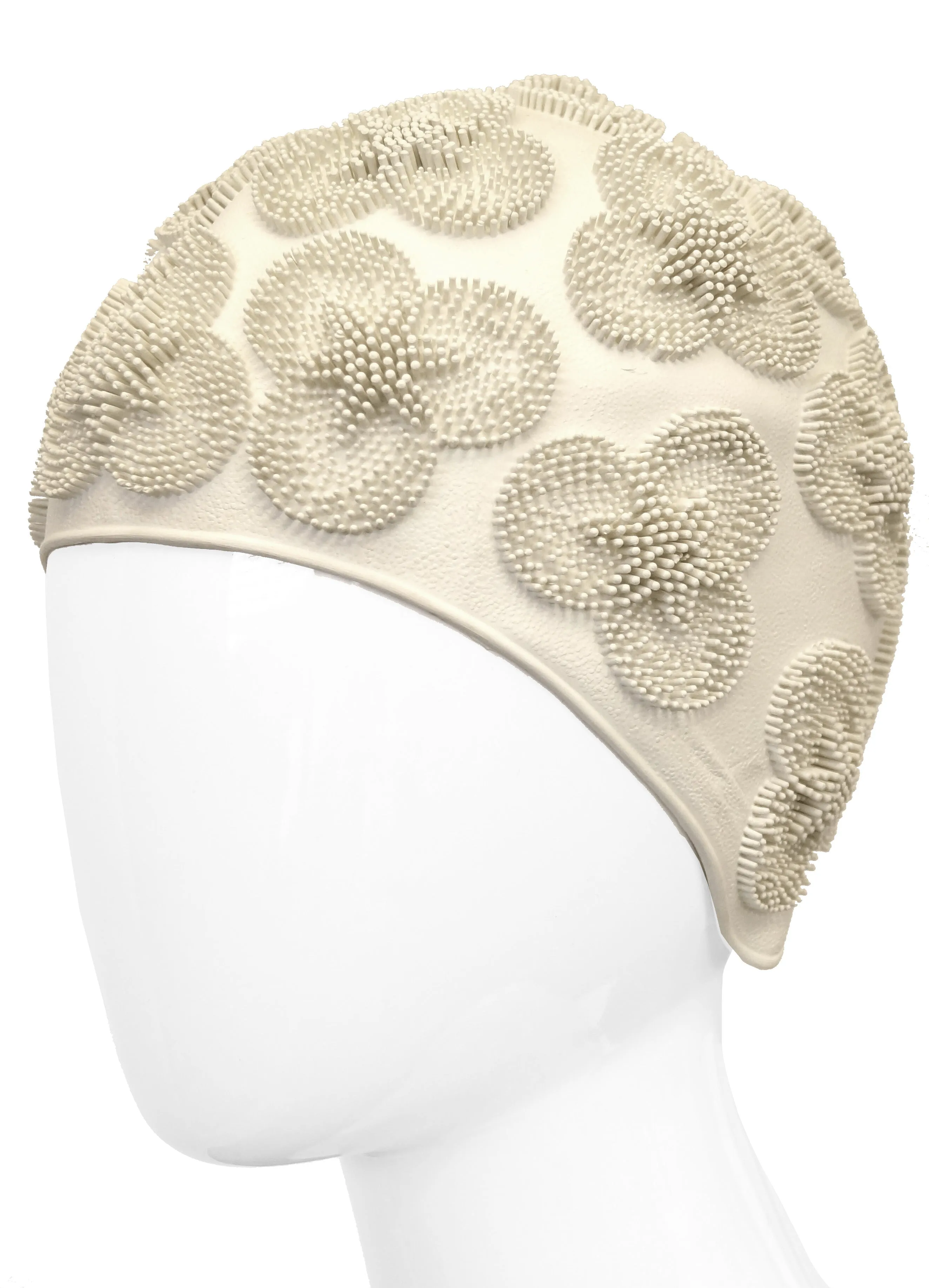 1960s Winter White 3D Flower Burst Swim Cap