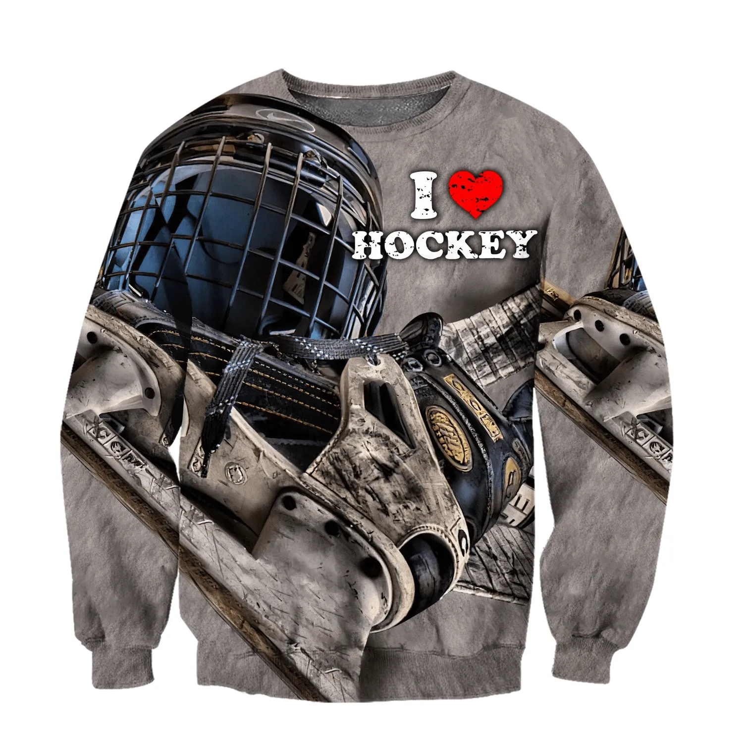 3D All Over Printed I Love Hockey 3D Full Printed Sweatshirt Zip Hoodie, Christmas Shirt for Ice Hockey