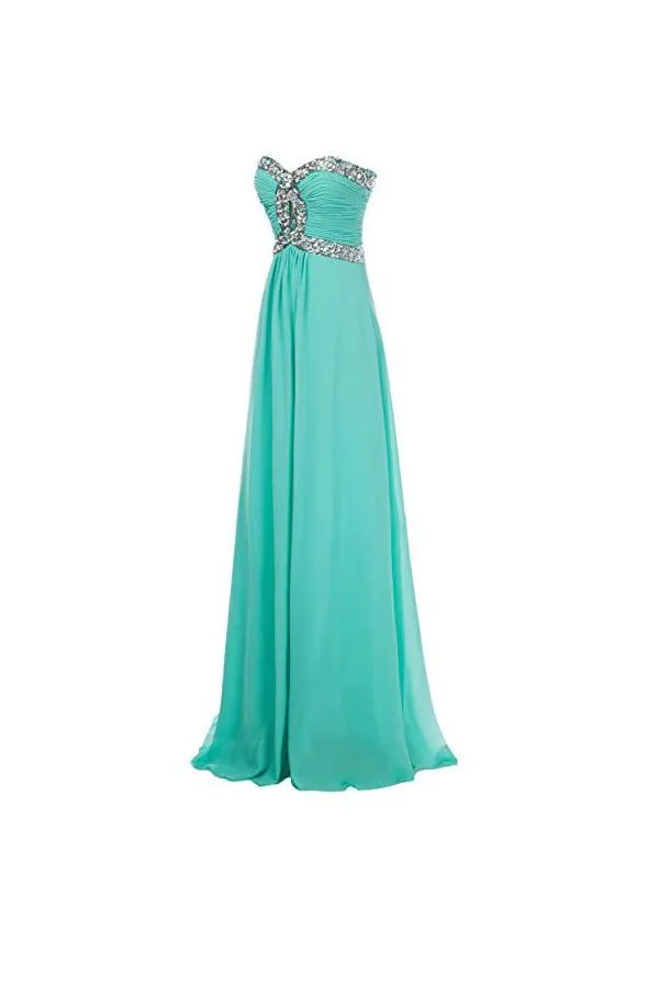 A-line Long Chiffon Prom Dress Evening Gown Crystal Beaded PG250