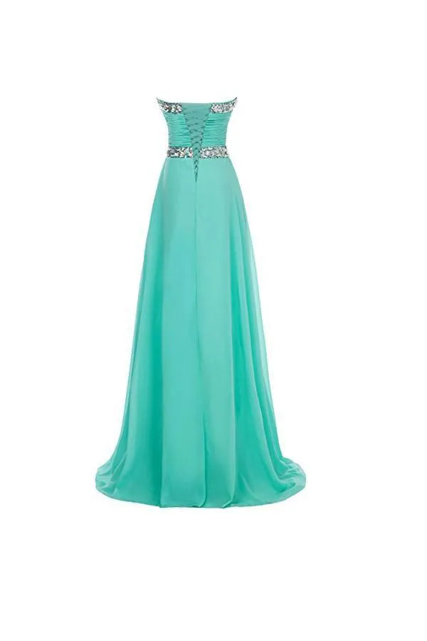 A-line Long Chiffon Prom Dress Evening Gown Crystal Beaded PG250