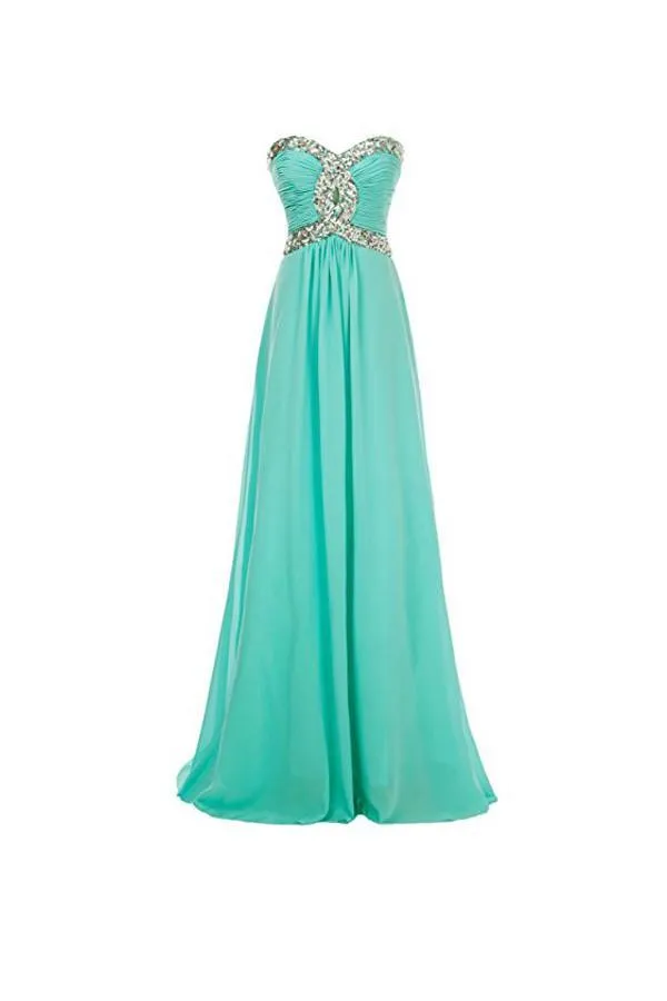 A-line Long Chiffon Prom Dress Evening Gown Crystal Beaded PG250