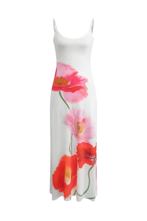 A&A Backless Printed Flower Vacation Maxi Dress