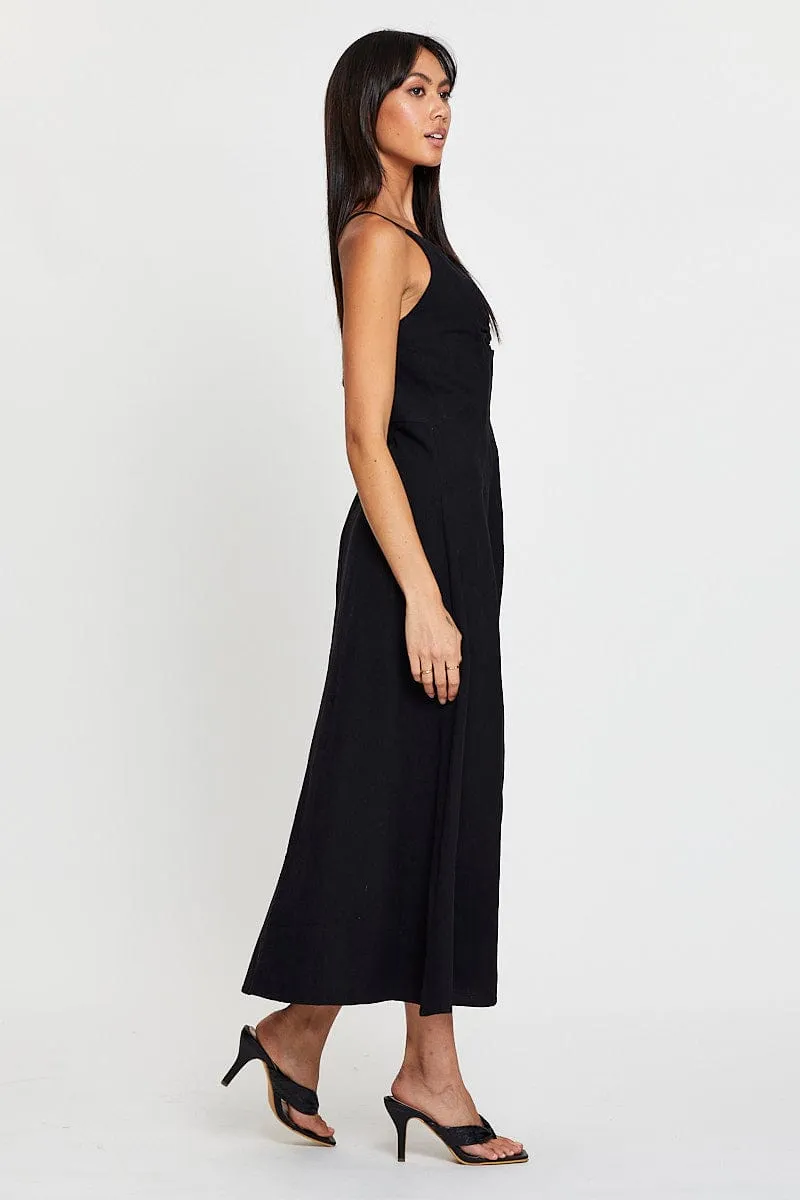 Black A Line Dress Sleeveless Midi