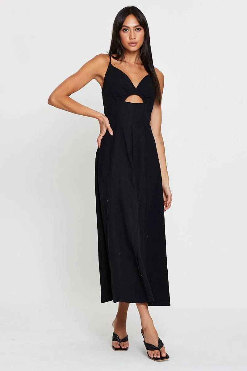 Black A Line Dress Sleeveless Midi