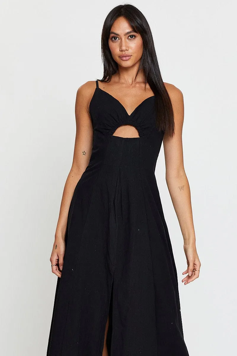 Black A Line Dress Sleeveless Midi