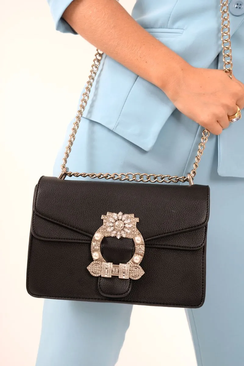 Black Embellished Buckle Bag - Darien