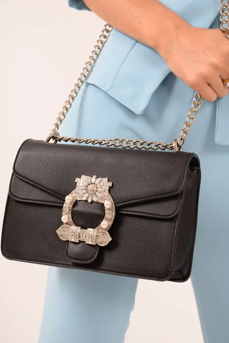 Black Embellished Buckle Bag - Darien