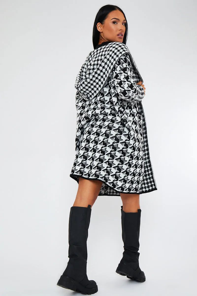 Black Houndstooth Knit Hood Cardigan - Nawal