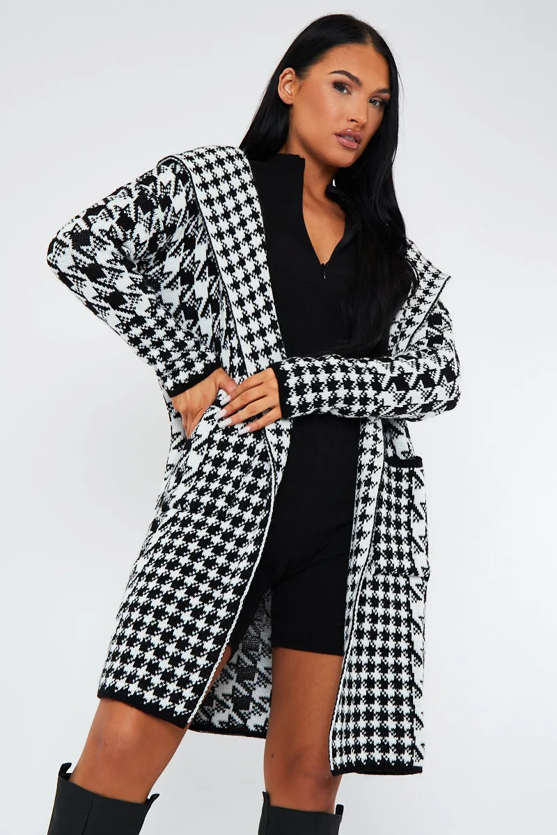 Black Houndstooth Knit Hood Cardigan - Nawal