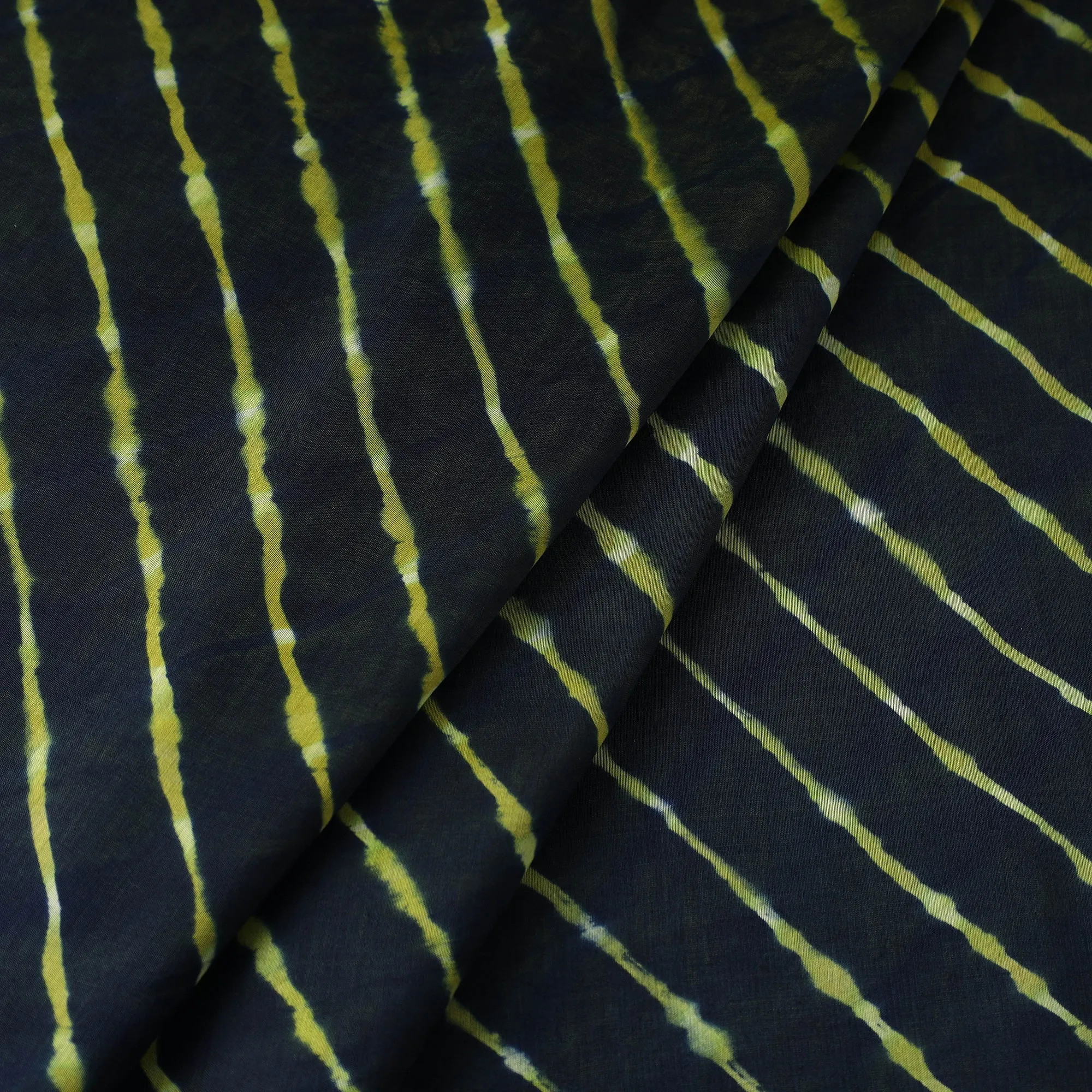 Black - Multicolour Leheriya Tie-Dye Chanderi Silk Fabric 09