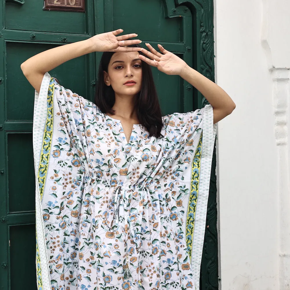 Block-Printed Cotton Kaftan in Poppy