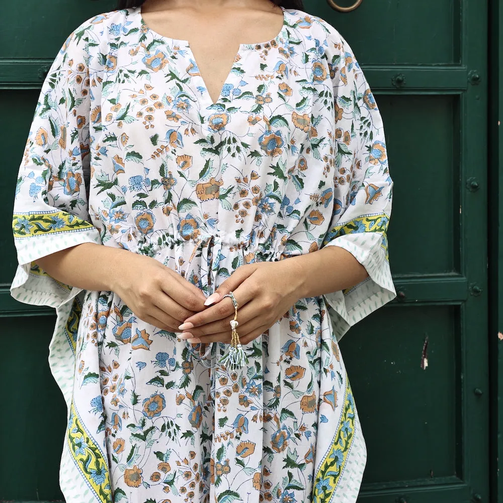 Block-Printed Cotton Kaftan in Poppy