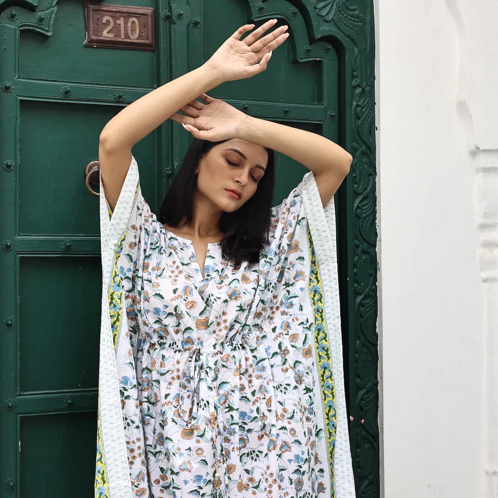 Block-Printed Cotton Kaftan in Poppy