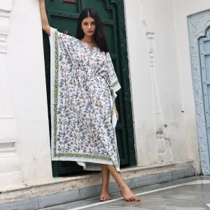 Block-Printed Cotton Kaftan in Poppy