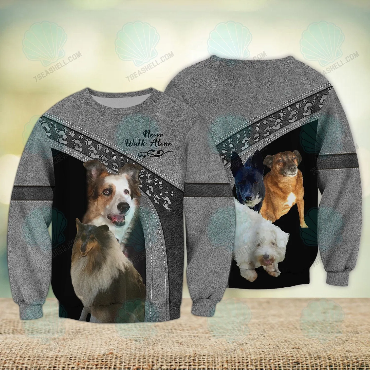 Border Collie Grey Never Walk Alone 3D Full Print Sweatshirt Shirts, Gift for Loss of Dog Christmas