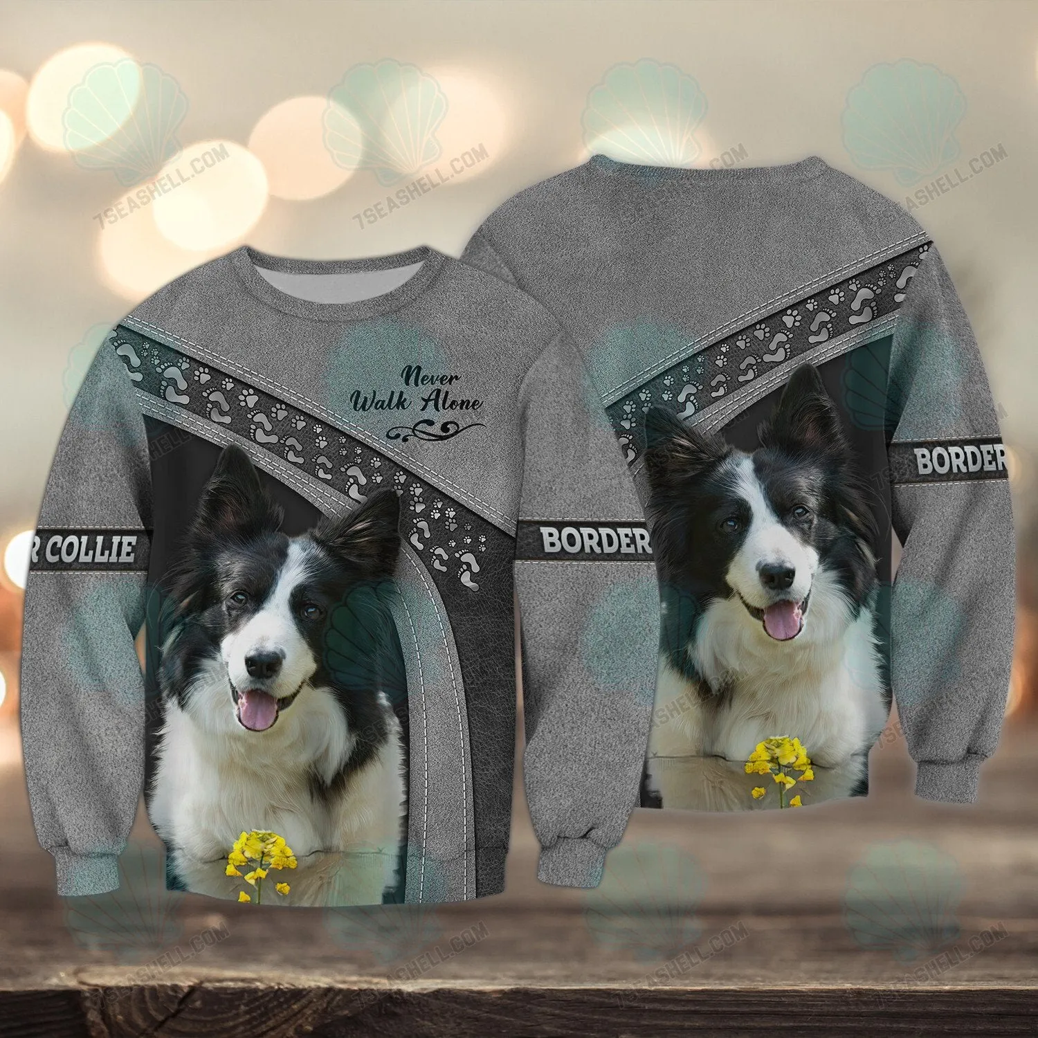 Border Collie Grey Never Walk Alone 3D Full Print Sweatshirt Shirts, Gift for Loss of Dog Christmas