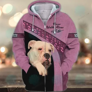 Boxer Love Pink Never Walk Alone 3D Full Print Shirts, Christmas Dog Memorial Gifts for loss of Dog