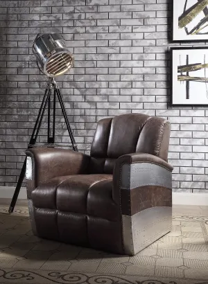 Brancaster Retro Brown Top Grain Leather & Aluminum Accent Chair