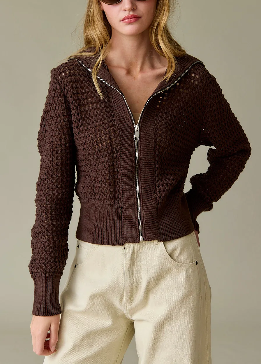 Brown Zip Up Cardigan