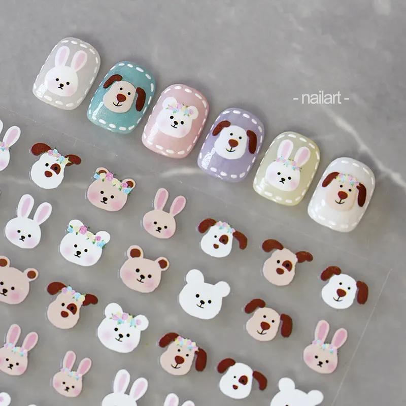 cartoon bear and rabbit star flower puppy 3d three-dimensional nail sticker #s0689