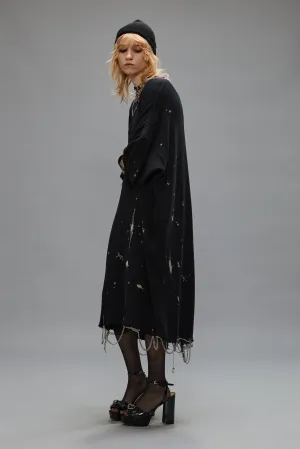 CHAIN EMBELLISHED SHIRTDRESS - SPLATTERED BLACK