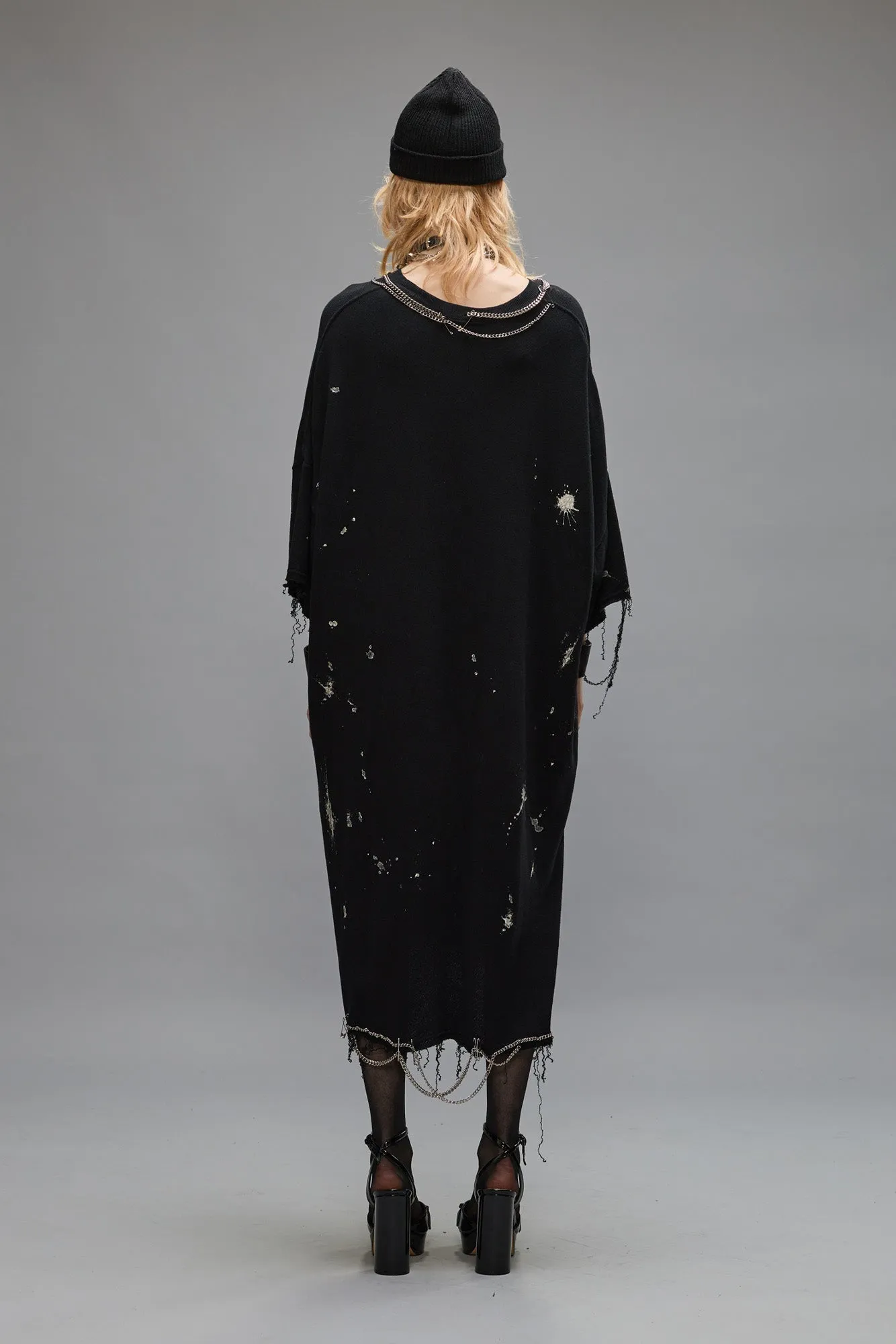 CHAIN EMBELLISHED SHIRTDRESS - SPLATTERED BLACK