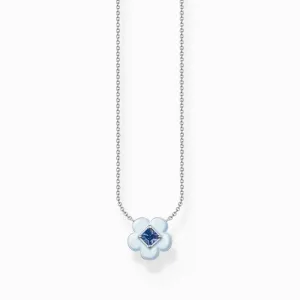 Charming Flower With Blue Stone Necklace KE2185-496-1