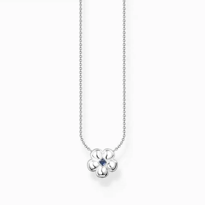 Charming Flower With Blue Stone Necklace KE2185-496-1