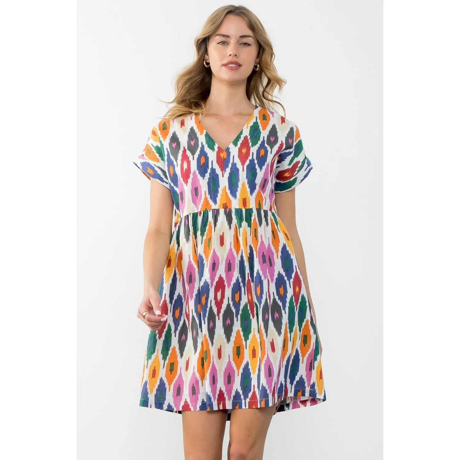 Cheryl Short Sleeve Multi Color Pattern THML Dress- SALE