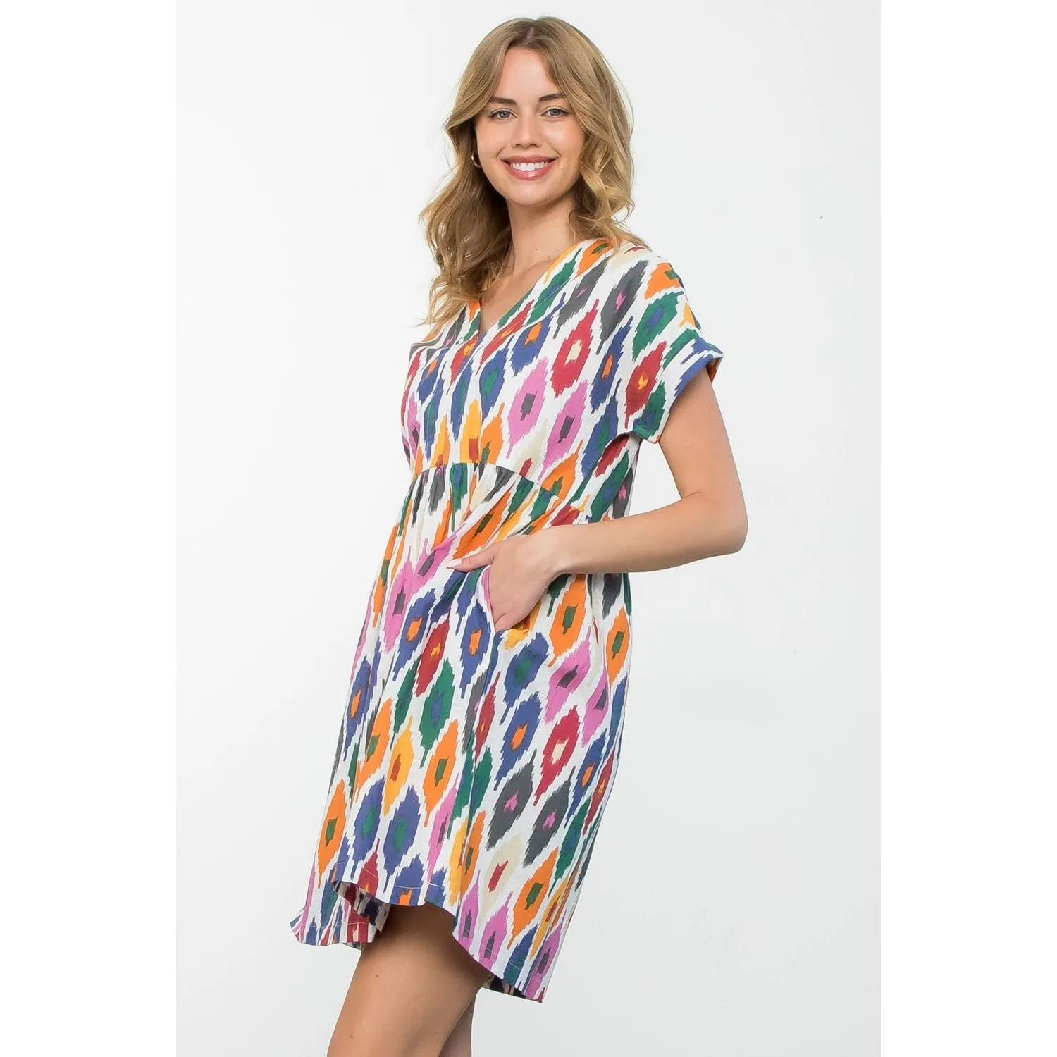 Cheryl Short Sleeve Multi Color Pattern THML Dress- SALE