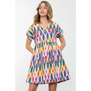 Cheryl Short Sleeve Multi Color Pattern THML Dress- SALE