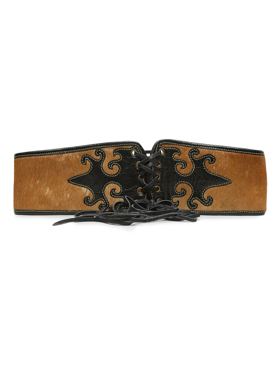 Cognac Patchwork Leather Belt For Women By Art N Vintage