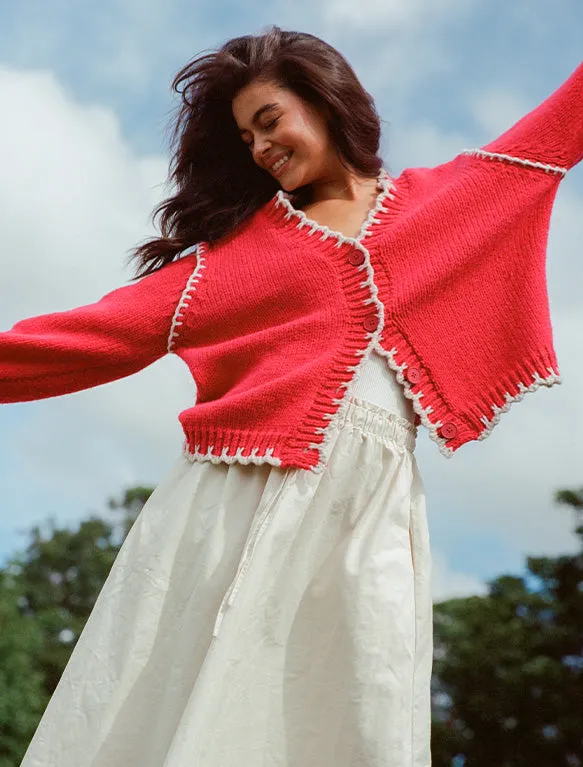 Contrast Knit Cardigan in Cherry