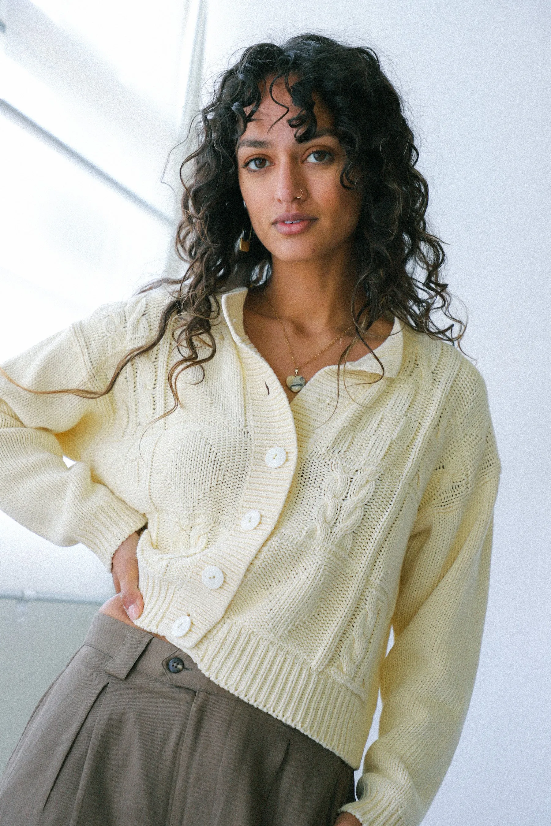 Cream Fisherman Cardigan