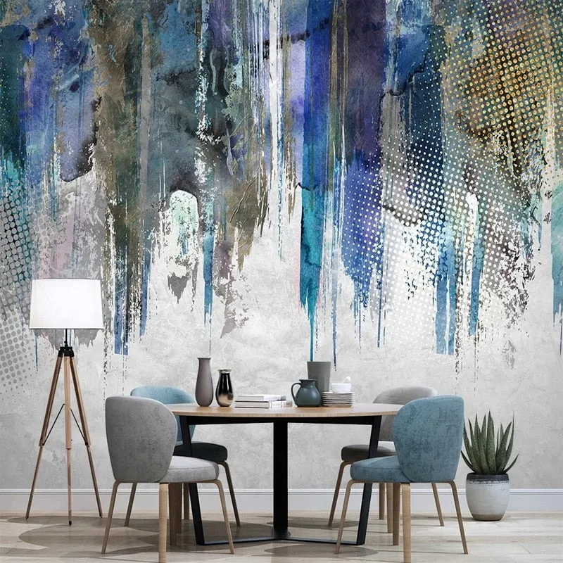 Custom Wallpaper Mural Abstract Art Blue Ink Graffiti (㎡)