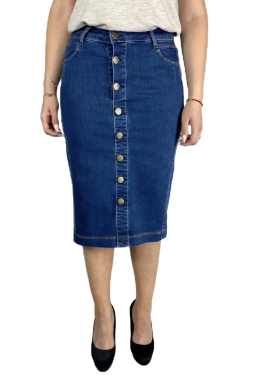 Denim Button Skirt 214-53F