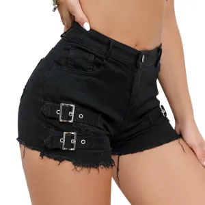 Denim Woman Shorts High Waist Broken Patchwork Tassel Jeans Casual Streetwear