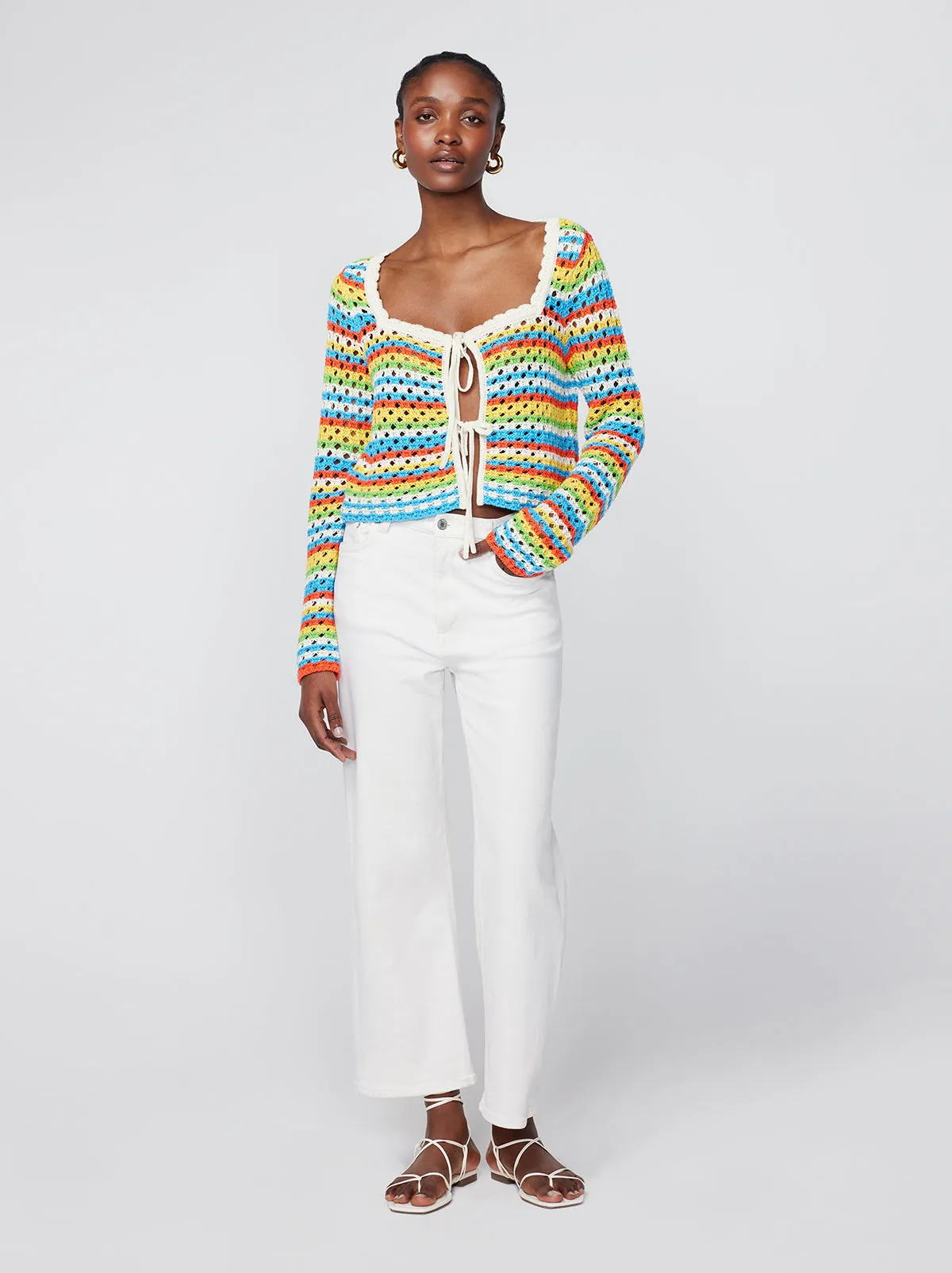 Dionne Blue Stripe Crochet Knit Cardigan