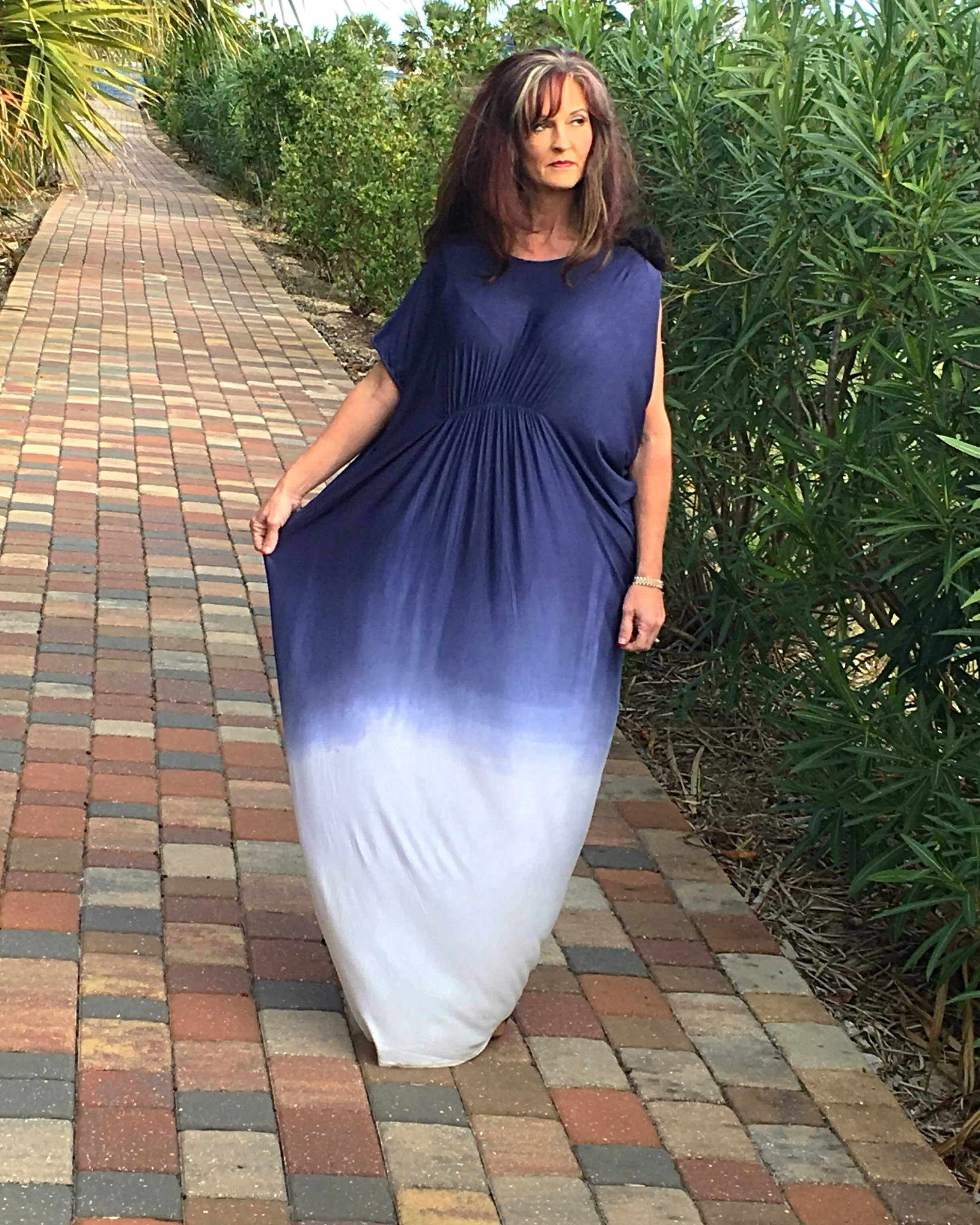 Dreaming Caribbean Boho Tie-Dye Ombre Blue Maxi