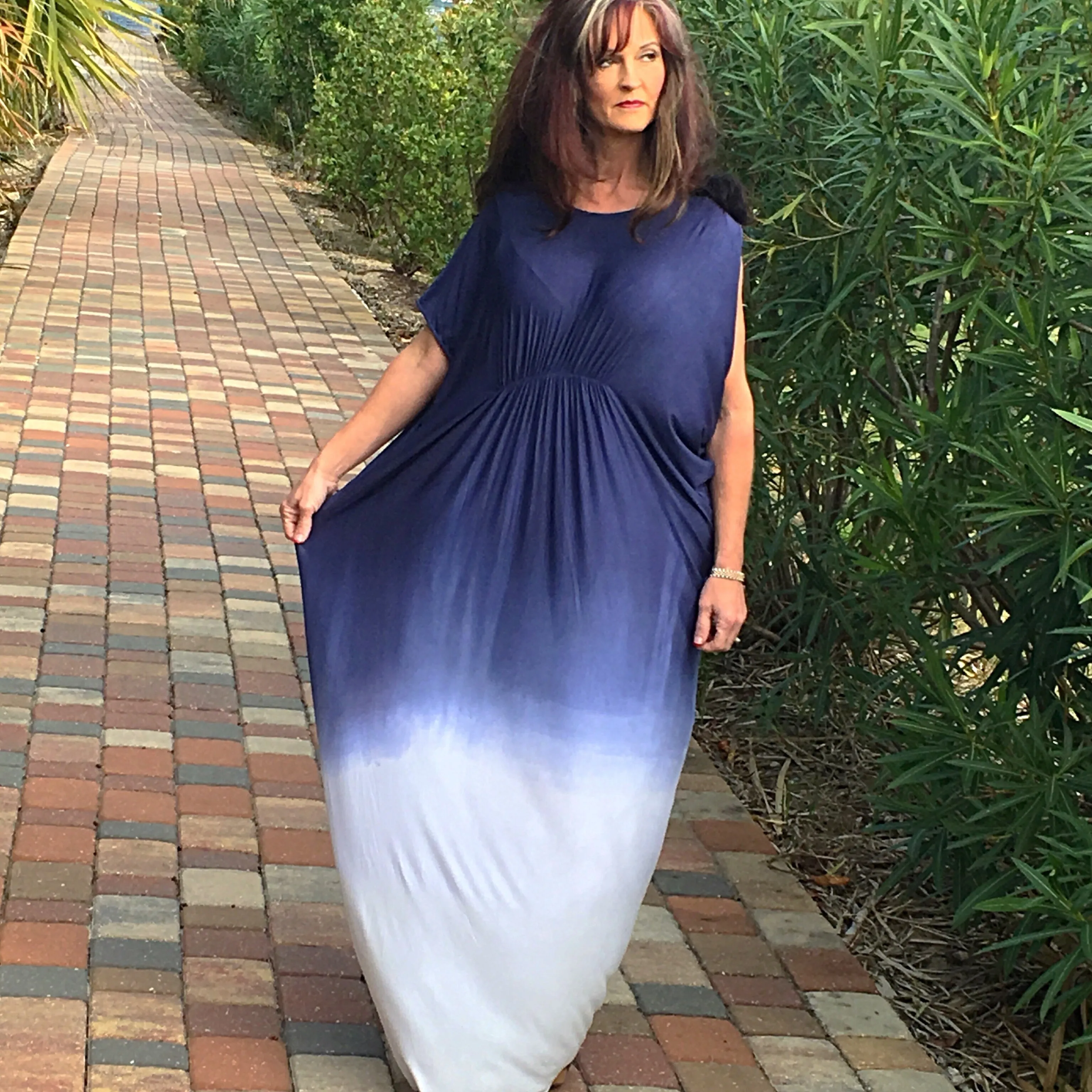 Dreaming Caribbean Boho Tie-Dye Ombre Blue Maxi