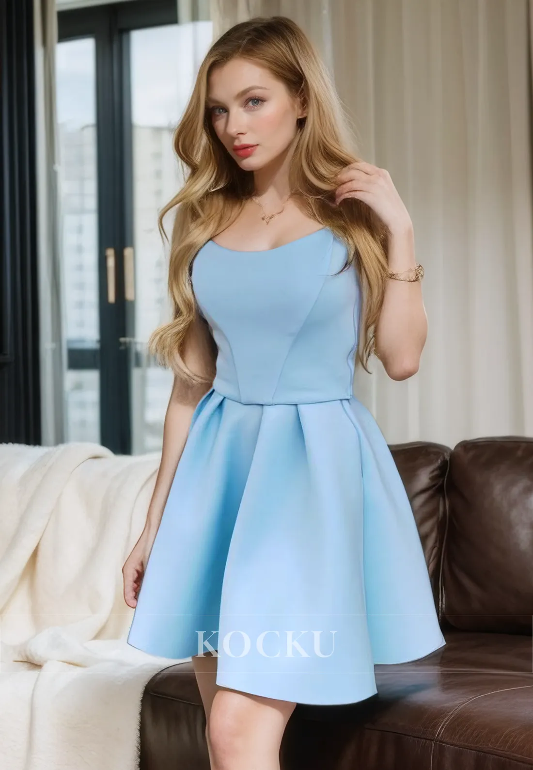 Elegant & Simple Scoop Sleeveless A-Line Satin Party Homecoming Dress