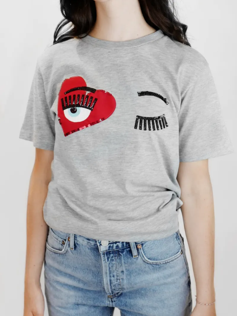 Flirting Heart Cotton T-Shirt Grey