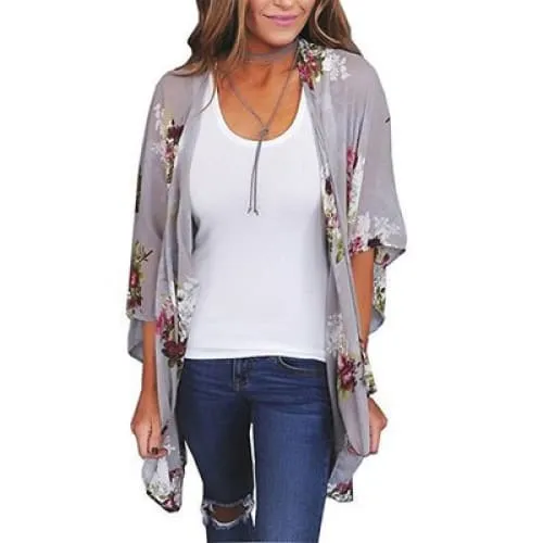 Floral Print Boho Shawl Cardigan