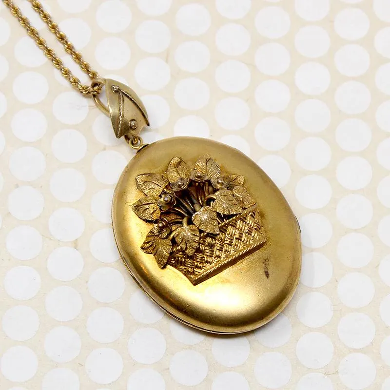 Flower Basket Victorian Gold Filled Locket