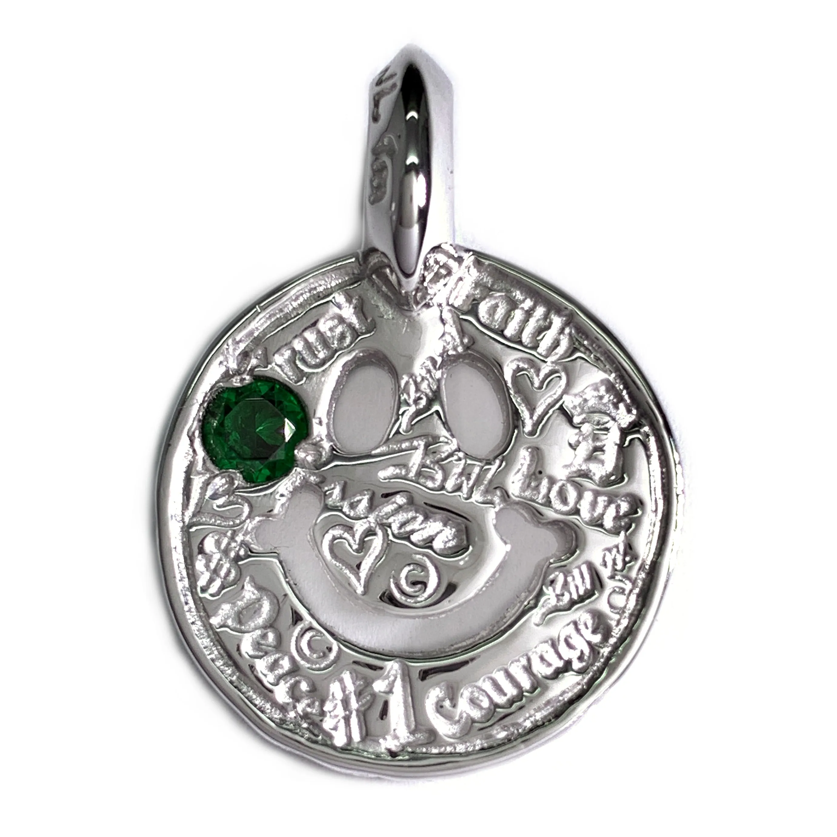 Graffiti Happy Face Charm Custom Rhodium Plated with Emerald