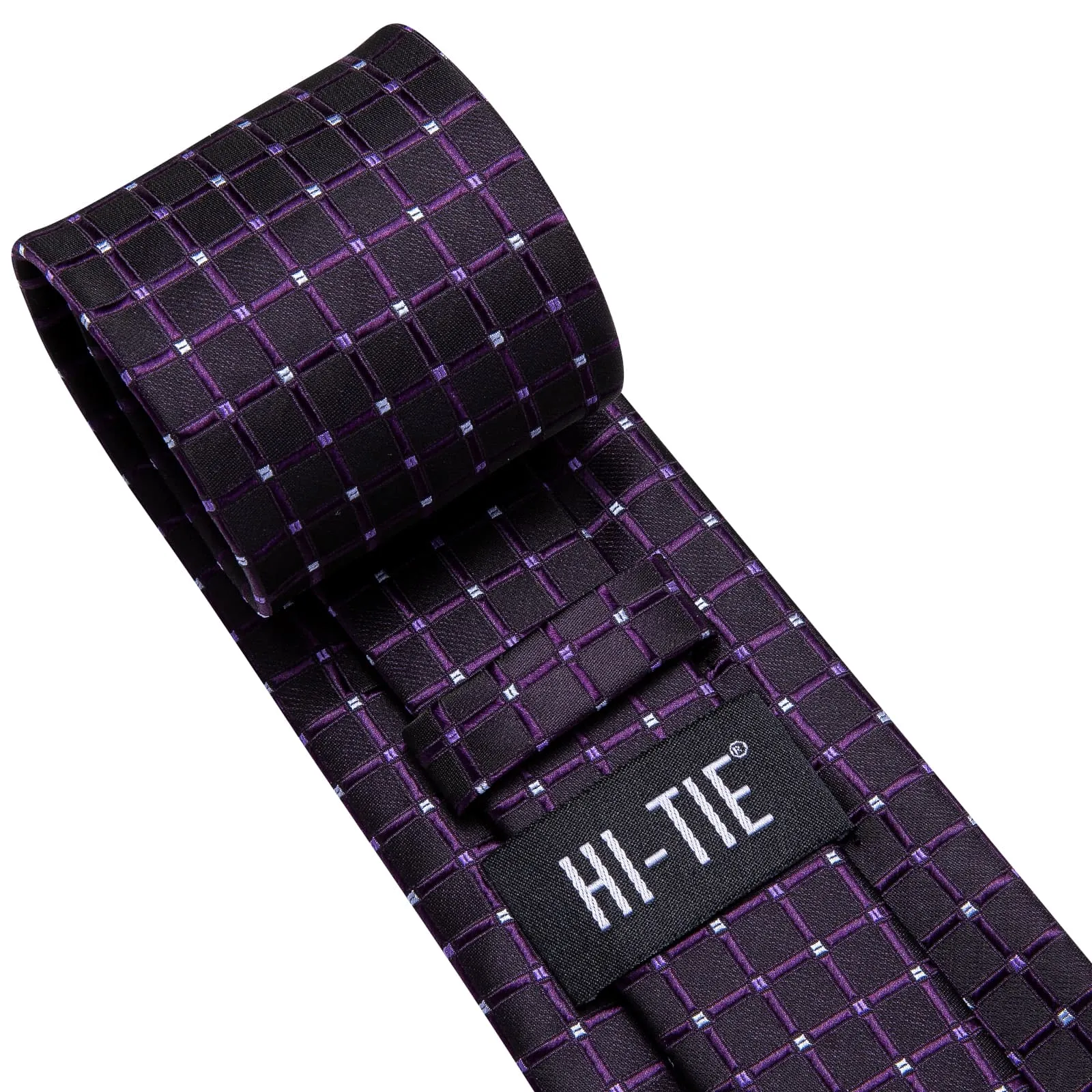 Hi-Tie Black Men's Tie Indigo Purple Jacquard Checkered Necktie Set