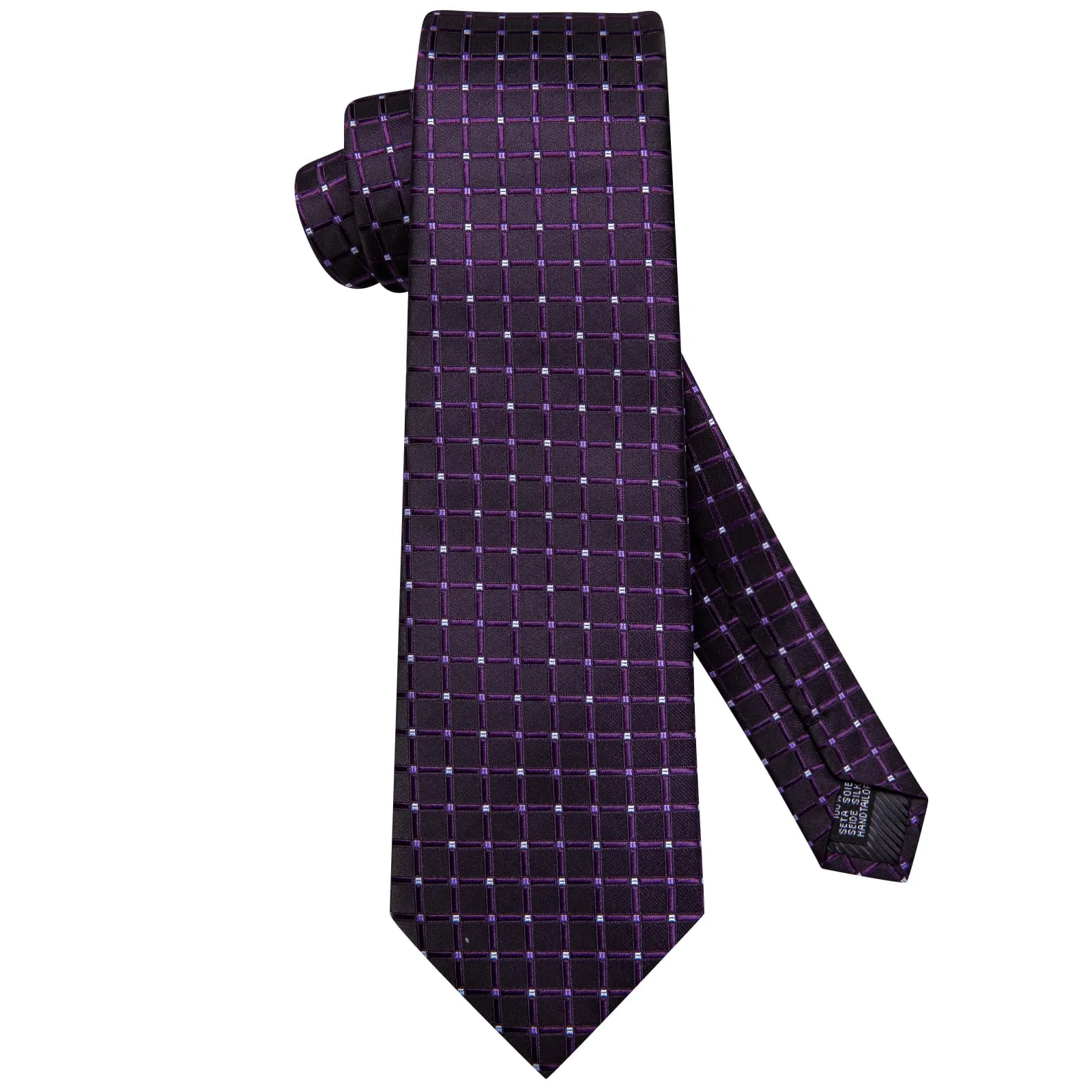 Hi-Tie Black Men's Tie Indigo Purple Jacquard Checkered Necktie Set