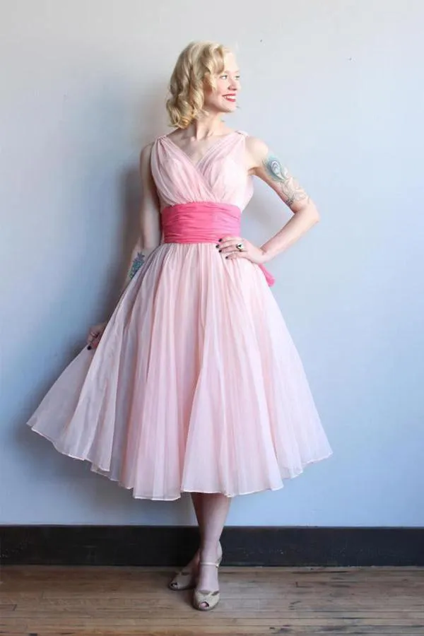 Homecoming Dress Chiffon Vintage Blue Pink Short Prom Dress Party Dress  PD353