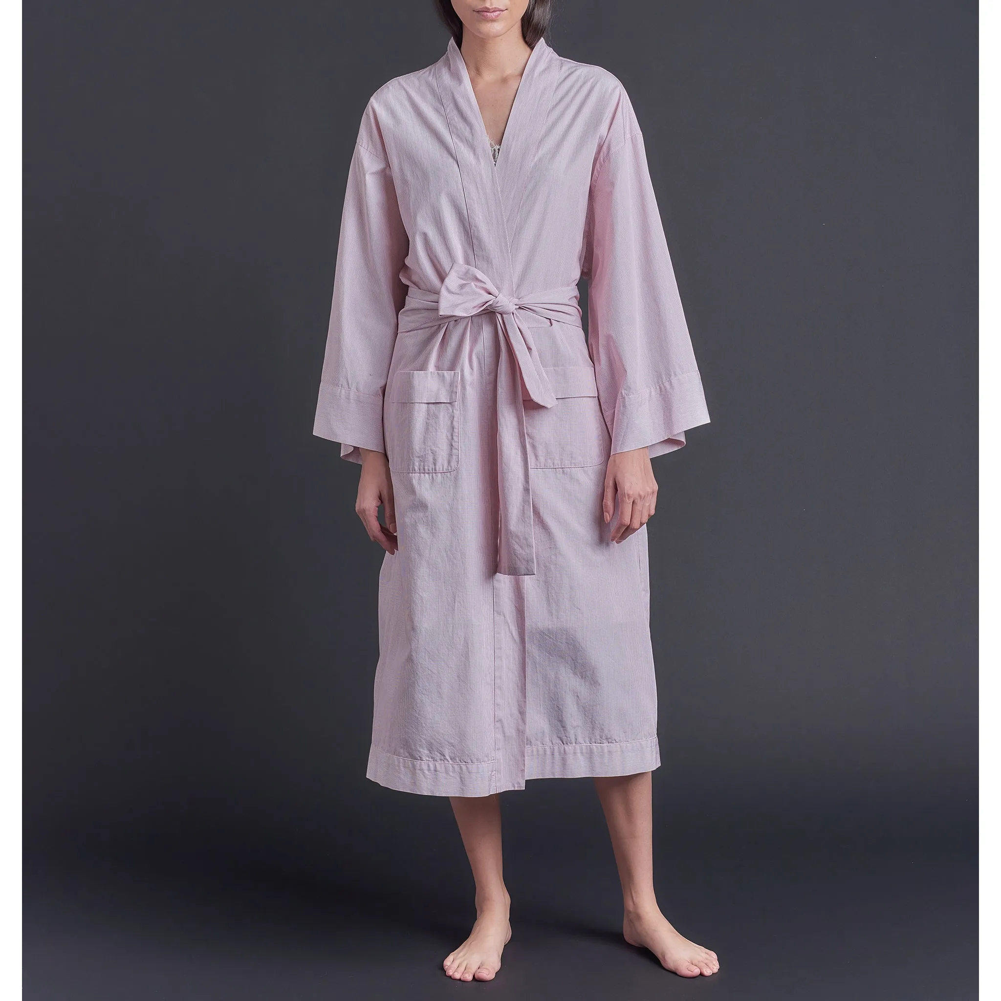 Hydros Unisex Cotton Spa Robe - Red Micro-Check